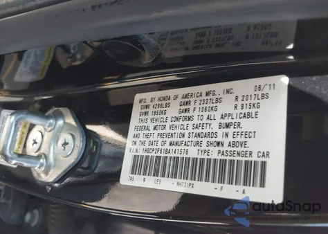 2011 Honda Accord Se z USA, uszkodzony, nr VIN 1HGCP2F61BA141576